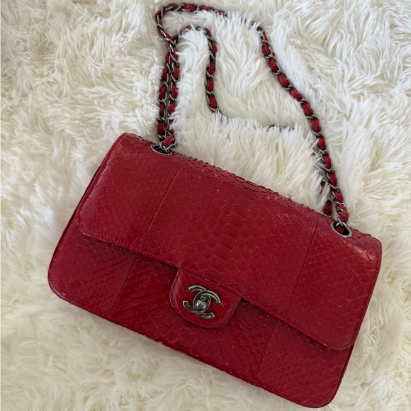 Chanel Small Red Python Flap Bag, Silver Hardware - Picture 4 of 15